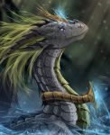  2018 black_scales blonde_hair digital_media_(artwork) dragon feral hair horn purple_eyes scales scalie sclaes smile solo telleryspyro western_dragon 