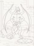  abs alley brooklyn_(gargoyles) clothing disney erection gargoyle gargoyles group guerillasquirrel line_art loincloth male nipples partial_clothing pose precum sketch solo_focus tunic unfinished 