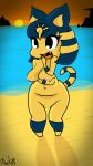  2018 animal_crossing ankha anthro beach breasts cute feline female mammal nintendo nipples pussy rhulex seaside shadow short_stack solo video_games 