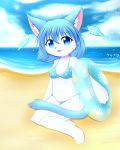  beach bikini cat clothed clothing crystaltail feline female hi_res kemono loli looking_at_viewer mammal seaside smile solo swimsuit young 