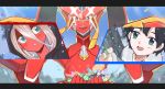  1boy 1girl black_hair black_robe darling_in_the_franxx female gary661618 green_eyes hair_between_eyes hiro_(darling_in_the_franxx) horns long_hair male memekun pink_hair red_skin robe short_hair strelizia zero_two_(darling_in_the_franxx) 