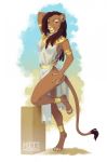  2018 anthro breasts brown_eyes brown_fur clothed clothing digital_media_(artwork) dreadlocks feline female fur hair hakuna hitmore jewelry lion loincloth looking_at_viewer mammal navel pharaoh simple_background skimpy smile solo tail_tuft teeth tuft 