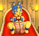  animal_crossing ankha anthro bdsm blue_eyes blush bondage bound breasts diaper egyptian feline female mammal nintendo solo urine video_games watersports wet_diaper wetting 