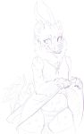  anthro claws clothing clothing_lift damian_(maim) demon dress facial_piercing fangs fur horn hyena maim mammal monster naughty_face nose_piercing nose_ring pants piercing simple_background sketch smile solo tusks 