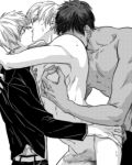  3boys anal aomine_daiki censored group_sex kise_ryouta kiss kuroko_no_basuke male_focus monochrome multiple_boys nude penis shirtless threesome yaoi 