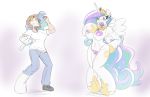  2017 animate_inanimate anthro big_breasts breasts clothing embarrassed equine female footwear friendship_is_magic hair helixjack horn jewelry long_hair mammal mostly_nude my_little_pony necklace nipples open_mouth pants princess_celestia_(mlp) pussy pussy_juice sex_doll sex_toy_transformation shirt shocked shoes simple_background solo standing transformation white_background winged_unicorn wings 