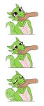  2018 anthro argonian blush breasts comic curls-her-tail cute eyelashes female green_skin holding_head horn human mammal nipples pink_eyes scalie simple_background skinny sleeping sorc teeth the_elder_scrolls tired video_games white_background 