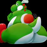  anthro big_butt big_nose bubble_butt butt chief_yoshi close-up clothing dragonxpyro footwear green_skin looking_at_viewer male mario_bros nintendo nude overweight paper_mario shoes sitting smile solo thick_thighs video_games white_skin yoshi 