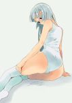  arm_at_side ass bangs bare_arms bare_shoulders blunt_bangs breasts closed_mouth colored_eyelashes fingernails frown hand_on_own_thigh io_naomichi leotard long_hair looking_down original over-kneehighs red_eyes silver_hair sitting small_breasts solo straight_hair thighhighs very_long_hair white_legwear white_leotard 