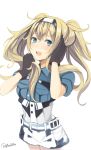  artist_name black_gloves blonde_hair blue_eyes blush cowboy_shot crying crying_with_eyes_open gambier_bay_(kantai_collection) gloves hairband highres kantai_collection long_hair looking_at_viewer open_mouth retorillo shorts simple_background solo tears twintails white_background 