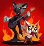  aggressive_retsuko bass fire guitar haida hikariviny metal mic musical_instrument playing punk retsuko sanrio screaming 