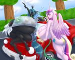  2018 anthro big_breasts bikini blues64 blush breasts car changeling clothing cutie_mark digital_media_(artwork) duo equine eyes_closed female friendship_is_magic hair hi_res hole_(anatomy) horn hose huge_breasts hyper hyper_breasts long_hair mammal marauder6272 multicolored_hair my_little_pony open_mouth outside princess_cadance_(mlp) queen_chrysalis_(mlp) swimsuit tree vehicle water winged_unicorn wings 