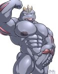  2016 abs balls humanoid looking_at_viewer machoke maldu male nintendo nipples nude open_mouth penis pok&eacute;mon pok&eacute;mon_(species) purple_body simple_background solo tongue tongue_out video_games white_background 