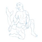  2016 anthro armor breasts cetacean comic dolphin female gender_transformation mammal marine monochrome mtf_transformation navel nipples open_mouth oter simple_background solo surprise transformation white_background 