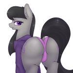 2014 alpha_channel black_hair butt clothing cutie_mark dock earth_pony equine female feral friendship_is_magic fur grey_fur hair hi_res horse looking_at_viewer looking_back mammal my_little_pony octavia_(mlp) panties pony purple_hair raised_tail simple_background solo staggeredline transparent_background underwear 