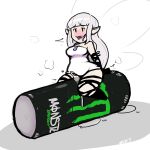  airy_(bravely_default) blush bravely_default drooling english_text fairy female hair hi_res humanoid impiccato micro monster_energy not_furry pointy_ears saliva silicon_studio solo text thick_thighs white_hair 