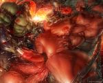  abdominal_bulge abs anal anal_penetration balls beard chain cum cum_in_ass cum_inside erection facial_hair garrosh_hellscream humanoid male male_lactation muscular muscular_male nipples orc penetration penis rokudenashi tentacles urethral urethral_penetration video_games warcraft 