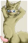  2016 anthro balls black_nose blue_eyes blush brown_background brown_fur canine erection fifa fur log_(artist) looking_at_viewer male mammal mascot nude open_mouth penis pink_penis simple_background solo standing wolf zabivaka 