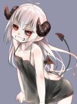  :d akino_shuu backless_outfit black_sclera demon_girl demon_horns demon_tail demon_wings fangs flat_chest grin horns long_hair looking_at_viewer mini_wings open_mouth original pale_skin pointy_ears red_eyes simple_background slit_pupils smile solo tail tail_raised white_hair wings 