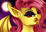  2014 applejack_(mlp) bat_pony blonde_hair cowboy_hat cutie_mark duo earth_pony equine eyeshadow female feral flutterbat_(mlp) fluttershy_(mlp) friendship_is_magic fur hair half-closed_eyes hat horse hybrid long_hair looking_at_viewer makeup mammal membranous_wings moon my_little_pony orange_fur pink_hair pony red_eyes stickyprincess vore wings yellow_fur 