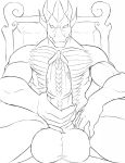  anthro balls big_balls big_penis chair dragon greyscale holding_penis knot male monochrome muscular muscular_male no_pupils nude penis precum sitting smile solo thelionfish throne vein veiny_penis 