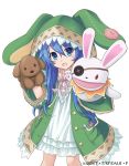  :d animal_hood blue_eyes blue_hair bunny_hood collarbone date_a_live dress eyebrows_visible_through_hair green_coat hair_between_eyes head_tilt hood hooded_coat konoe_(fogtracks) layered_dress long_hair looking_at_viewer open_mouth smile solo standing transparent_background very_long_hair white_dress yoshino_(date_a_live) yoshinon 