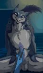  2018 5_fingers ambiguous_gender animated anthro anthro_on_anthro balls black_lips blue_eyes blue_fur blue_hair blue_penis blue_skin blurred_background claws dragon drakien duo erection eyebrows fluffy fur grey_fur grin hair hand_on_penis handjob long_tail looking_down male male/ambiguous male/male masturbation multicolored_fur nude penis sergal sex sidgi sitting slit_pupils smile snout solo tail_poof teeth two_tone_fur yellow_sclera yellow_teeth 
