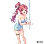  :d bare_shoulders blush bracelet breasts cleavage hair_ornament high_ponytail jewelry large_breasts leaning_forward legband long_hair looking_at_viewer official_art open_mouth otosume_ruiko pink_eyes sangoku_infinity smile solo standing washing_hands water watermark wet 