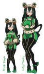  alternate_breast_size alternate_height arms_under_breasts asui_tsuyu blush bodysuit boku_no_hero_academia boots breast_hold breasts commentary comparison flying_sweatdrops frog_girl full_body gashi-gashi goggles goggles_on_head green_bodysuit green_hair hair_between_eyes hair_rings large_breasts long_hair low-tied_long_hair medium_breasts multiple_views older simple_background thigh_boots thighhighs tongue tongue_out very_long_hair white_background wide_hips 