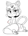  2018 anthro anus blush breasts butt cat feline female hearlesssoul kneeling mammal mostly_nude pawpads paws polly_esther pussy samurai_pizza_cats smile solo 