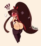  2018 ? angry anthro big_butt blush butt clothing colored_sketch dressing exposed_butt female gaghiel kanel looking_at_viewer looking_back mawile nintendo pants pok&eacute;mon pok&eacute;mon_(species) pok&eacute;morph red_eyes ribbons simple_background sketch solo tears video_games 