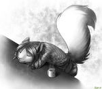  abstract_background ambiguous_gender anthro ashnard beverage big_tail clothing conditional_dnp cup eyes_closed fluffy fluffy_tail jeans mammal pants ratte relaxing restricted_palette rodent shirt solo squirrel stool table tea 