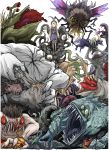  abigail_williams_(fate/grand_order) absurdres biting blonde_hair boar bug commentary eating eldritch_abomination extra_eyes fangs fate/grand_order fate_(series) highres kan_(aaaaari35) keyhole lamia long_hair monster monster_girl sleeves_past_wrists stomping sweatdrop tentacles 