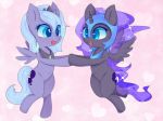  2014 4:3 armor blue_eyes blue_fur blue_hair cutie_mark duo equine eye_contact feathered_wings feathers female feral friendship_is_magic fur hair happy helmet horn mammal my_little_pony nightmare_moon_(mlp) open_mouth princess_luna_(mlp) simple_background winged_unicorn wings zokkili 