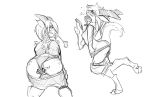  2018 anthro biting_lip blush breasts butt dragon duo female horn kneeling looking_pleasured masturbation monochrome nipples panting pussy_juice simple_background tongue tongue_out transformation watsup white_background 