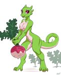  2018 anthro argonian breasts claws curls-her-tail eyelashes female food green_skin horn looking_at_viewer nipples nude pink_claws pink_eyes scalie simple_background skinny smile solo sorcerushorserus standing teeth the_elder_scrolls turnip vegetable video_games white_background 
