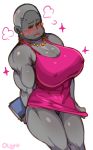  2018 abs aggressive_retsuko anthro ape biceps big_breasts blush book breasts cleavage clothed clothing digital_media_(artwork) dress ear_piercing eyebrows eyes_closed female gori gorilla holding_book holding_object huge_breasts jewelry lightsource lipstick makeup mammal muscular muscular_female necklace nipple_bulge panties piercing primate quads sanrio shy simple_background solo sparkles standing thick_thighs tight_clothing triceps underwear 