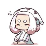  chibi closed_eyes eyebrows hekoningyou_(waraningyou) hime_(splatoon) lowres mole mole_under_mouth pajamas pillow short_hair simple_background sitting sleepy solo splatoon_(series) splatoon_2 tentacle_hair thick_eyebrows white_background white_hair 