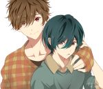  2boys brothers brown_hair green_hair high_speed! kirishima_ikuya kirishima_natsuya male male_focus multiple_boys red_eyes short_hair takishiki 