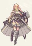  absurdres armor armored_boots armored_dress boots breasts commentary_request cz2128_delta dress eyepatch gloves glowing glowing_eye highres long_hair long_sleeves luviantree maid maid_headdress overlord_(maruyama) pantyhose pink_hair red_hair scarf skirt torn_clothes torn_legwear 