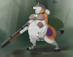  4_breasts anthro belly big_belly breasts butt canine cape clothing female gun jewelry mammal multi_breast nipples pregnant ranged_weapon rifle riis weapon wolf 