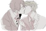  2boys kiss light_hair male male_focus monochrome multiple_boys shirt short_hair tie tongue yaoi 