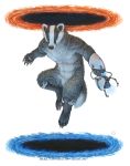  2017 anthro badger brok confuzzled convention dark_natasha fur fuzzy game_(disambiguation) jumping male mammal mustelid nude paws portal portal_(series) portal_gun solo traditional_media_(artwork) valve video_games 