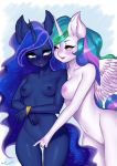  2018 anthro anthrofied areola blue_eyes blue_hair bound breast_size_difference breasts digital_media_(artwork) duo equine feathered_wings feathers female female/female fingering friendship_is_magic hair horn incest long_hair mammal multicolored_hair multicolored_tail my_little_pony nipples open_mouth princess_celestia_(mlp) princess_luna_(mlp) purple_eyes sibling sisters tawni_tailwind unicorn vaginal vaginal_fingering white_feathers winged_unicorn wings 