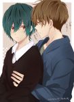  2boys brothers brown_hair green_hair high_speed! kirishima_ikuya kirishima_natsuya male male_focus multiple_boys red_eyes short_hair takishiki 