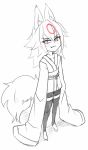  2018 :3 animal_humanoid clothed clothing cute_fangs female fox_humanoid hair humanoid long_hair pants shirt simple_background sketch solo twrlare white_background 