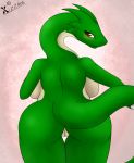  anthro big_breasts big_butt breasts butt dragon elura female looking_back nude pussy rear_view scalie solo standing voluptuous xizzdot 