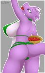  anthro apple big_breasts bikini breasts butt clothed clothing dragon female food fruit huge_breasts nipple_bulge open_mouth solo standing swimsuit xizzdot 