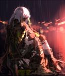  arm_strap armband armor bangs blonde_hair blurry blurry_background boots braid brown_hair clothes_around_waist crying damaged eyepatch girls_frontline gloves green_hair hand_on_another's_arm head_hug jacket jacket_around_waist knee_boots knee_pads lights long_hair m16a1_(girls_frontline) m4a1_(girls_frontline) mod3_(girls_frontline) multicolored_hair multiple_girls night parted_lips pouch rain ripples scar scar_across_eye scarf silence_girl sitting spoilers streaked_hair thigh_strap thighhighs torn_clothes wet white_hair 