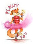  anthro awesomenauts canine cheerleader clothing female finger_snap fox hair hi_res mammal midriff mixed_media on_one_leg one_eye_closed pen_(artwork) penny_fox pom_poms ponytail ribbons skirt smile solo standing traditional_media_(artwork) video_games volya watercolor_(artwork) wink 